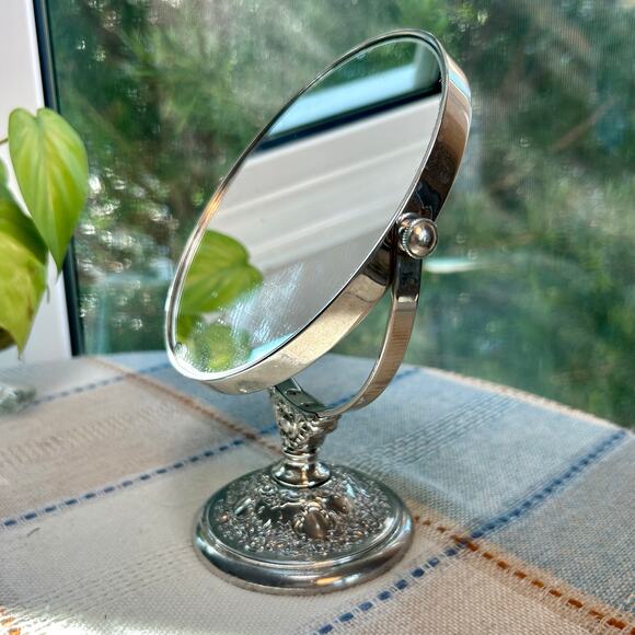 Vintage Ornate Silver Tone Vanity Mirror – Double Sided - Picture 6 of 15